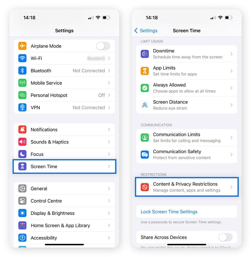 family sharing parental controls for safari website restriction on child iphone