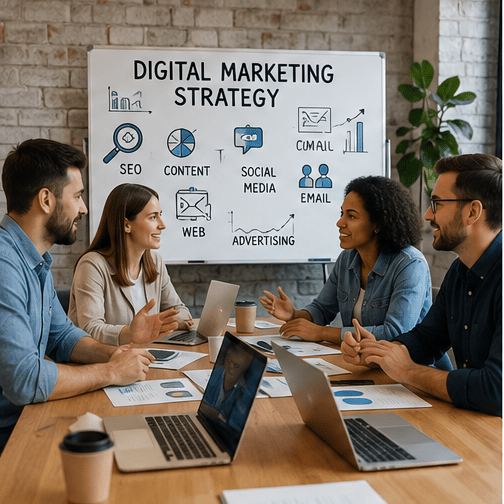 digital marketing agency team discussing strategy for Texas business growth
